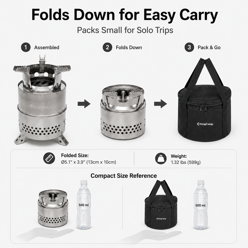 Laden Sie das Bild in Galerie -Viewer, KingCamp FIREWOOD S Mini Folding Wood Stove, Folds Down for easy carry, Pack Small for Solo Trips