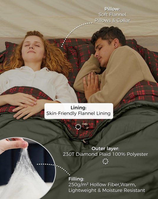 KingCamp FREESPACE 250D Double-Sized Sleeping Bag With Pillow