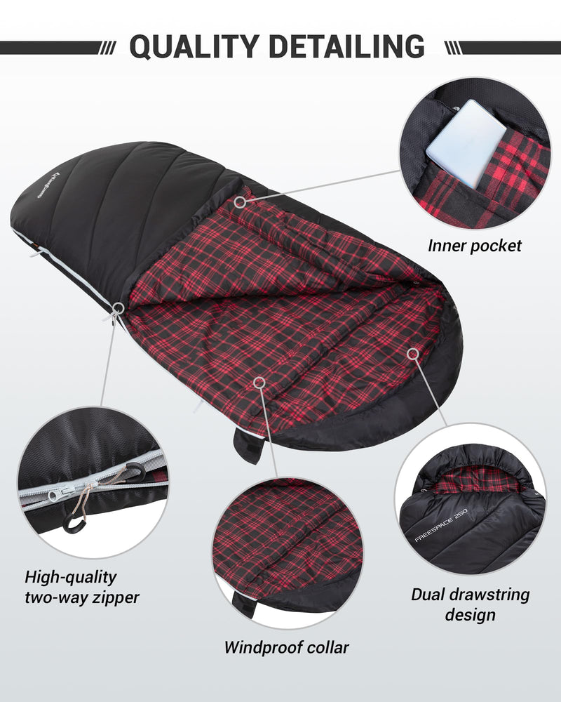 Load image into Gallery viewer, KingCamp FREESPACE 250 3-Season Plus Size Flannel Sleeping Bag High Quality and With Inner Pocket