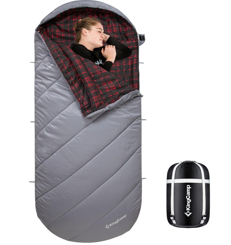 Load image into Gallery viewer, KingCamp FREESPACE 250 3-Season Plus Size Flannel Sleeping Bag Grey