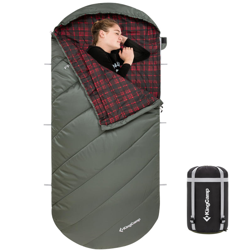 Load image into Gallery viewer, KingCamp FREESPACE 250 3-Season Plus Size Flannel Sleeping Bag Green