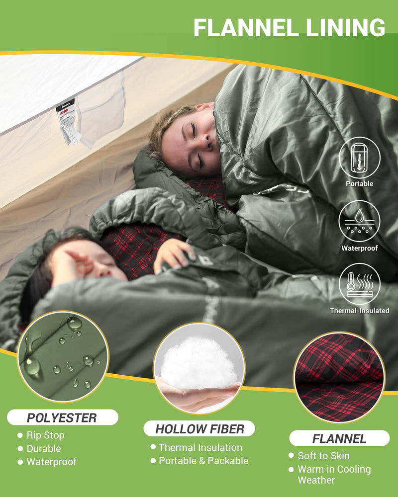 Load image into Gallery viewer, KingCamp FREESPACE 250 3-Season Plus Size Flannel Sleeping Bag Soft and Warm