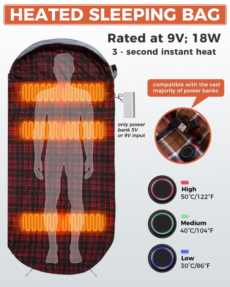 Load image into Gallery viewer, KingCamp FREESPACE HEATING 250 Heated Sleeping Bag – Extra Wide, Cold Weather & Fast-Warming (17°F to 54°F)