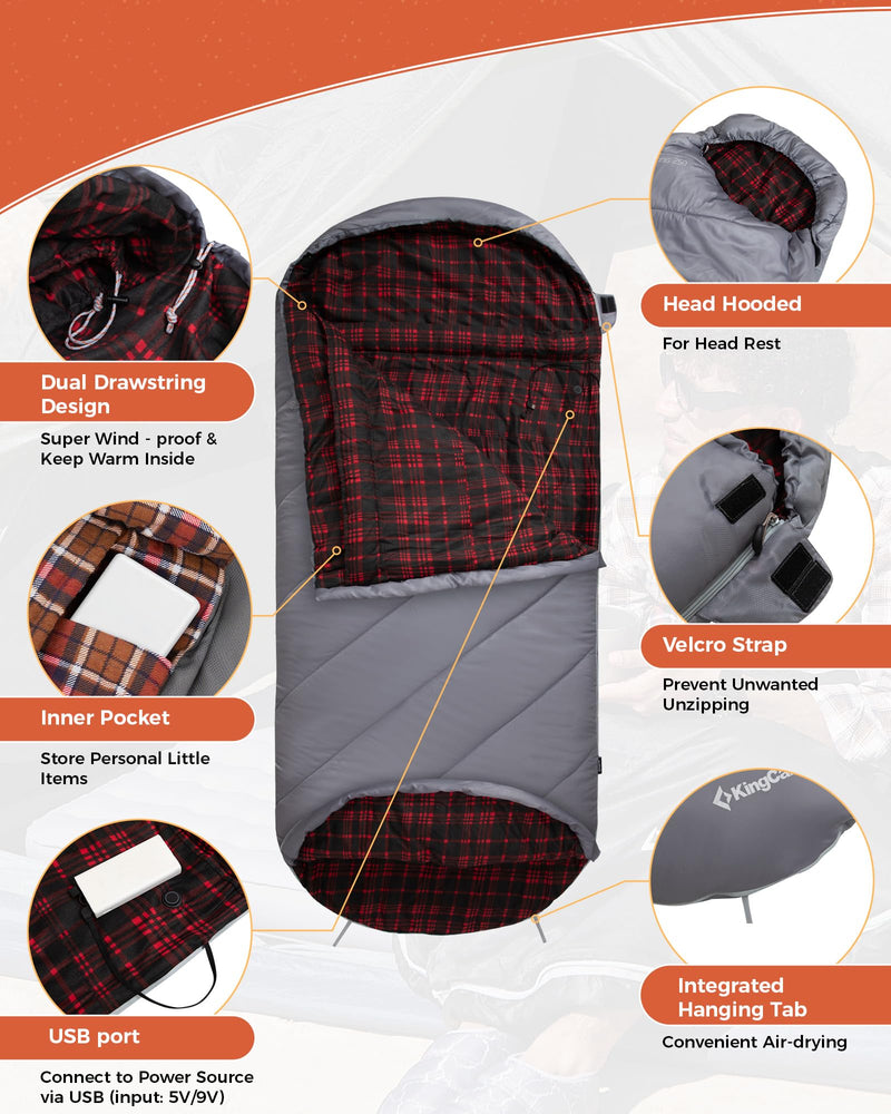 Load image into Gallery viewer, KingCamp FREESPACE HEATING 250 Heated Sleeping Bag with Head Hooded