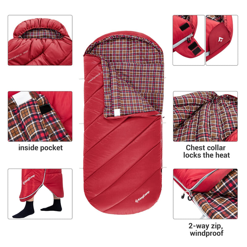 Load image into Gallery viewer, KingCamp FREESPACE 350 Flannel Sleeping Bag-Envelope With Hood Extra Large