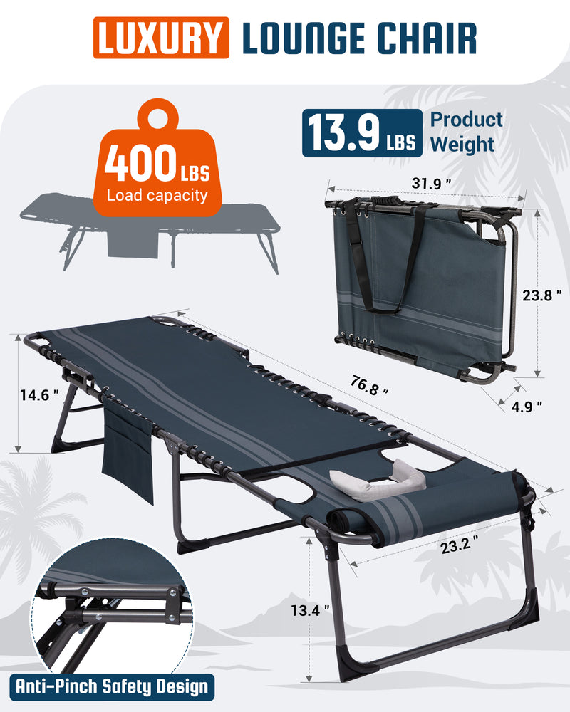 Load image into Gallery viewer, KingCamp Folding Lounge Chair with Face Hole | 7-Position Adjustable Sun Lounger, 400lb Capacity Tri-Fold Beach Chair with Detachable Side Pocket & Pillow for Outdoor Patio Pool
