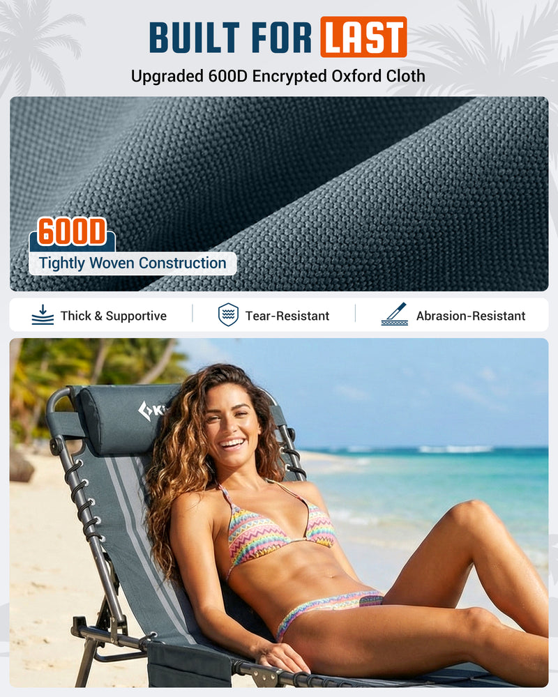 Load image into Gallery viewer, KingCamp Folding Lounge Chair with Face Hole | 7-Position Adjustable Sun Lounger, 400lb Capacity Tri-Fold Beach Chair with Detachable Side Pocket & Pillow for Outdoor Patio Pool