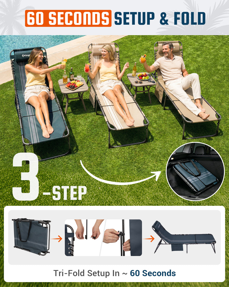 Load image into Gallery viewer, KingCamp Folding Lounge Chair with Face Hole | 7-Position Adjustable Sun Lounger Tri-Fold Setup In ~ 60 Seconds