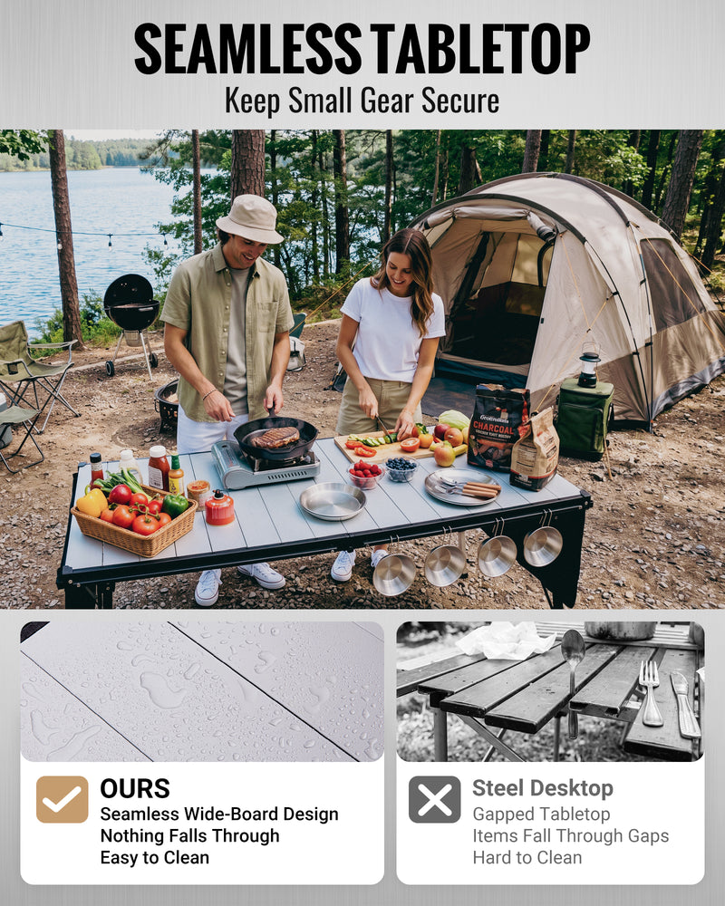 Load image into Gallery viewer, KingCamp GRANITE C14070 Folding Camping Table, 55" Roll-Top Table for 6-8, Adjustable Height, 265 lbs Capacity & Side Storage