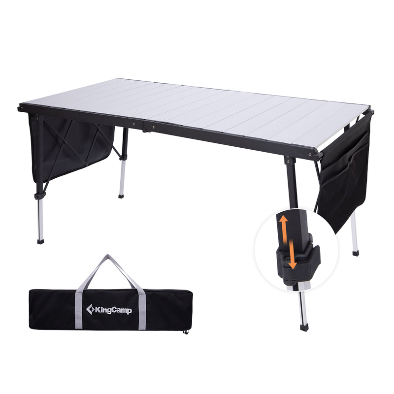 Load image into Gallery viewer, KingCamp GRANITE C14070 Folding Camping Table | Heavy Duty 55-Inch Long Table for 6-8 People, Adjustable Height (19"-28") & Side Pockets, Holds 265 lbs