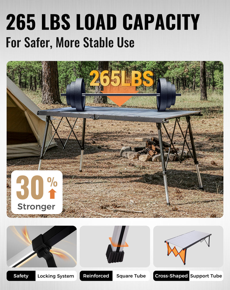 Load image into Gallery viewer, KingCamp GRANITE C14070 Folding Camping Table | Heavy Duty 55-Inch Long Table for 6-8 People, Adjustable Height (19"-28") & Side Pockets, Holds 265 lbs
