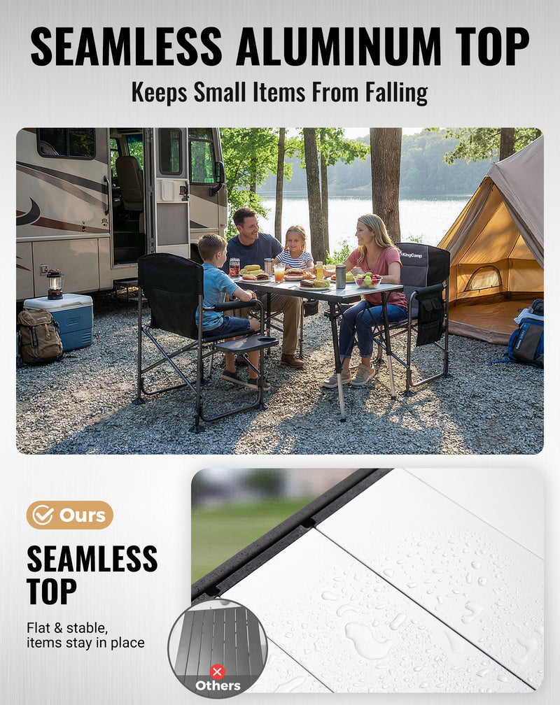 Load image into Gallery viewer, KingCamp GRANITE C14070 Folding Camping Table | Heavy Duty 55-Inch Long Table for 6-8 People, Adjustable Height (19"-28") & Side Pockets, Holds 265 lbs