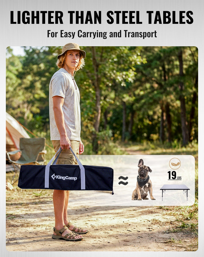 Load image into Gallery viewer, KingCamp GRANITE C14070 Folding Camping Table | Heavy Duty 55-Inch Long Table for 6-8 People, Adjustable Height (19"-28") & Side Pockets, Holds 265 lbs