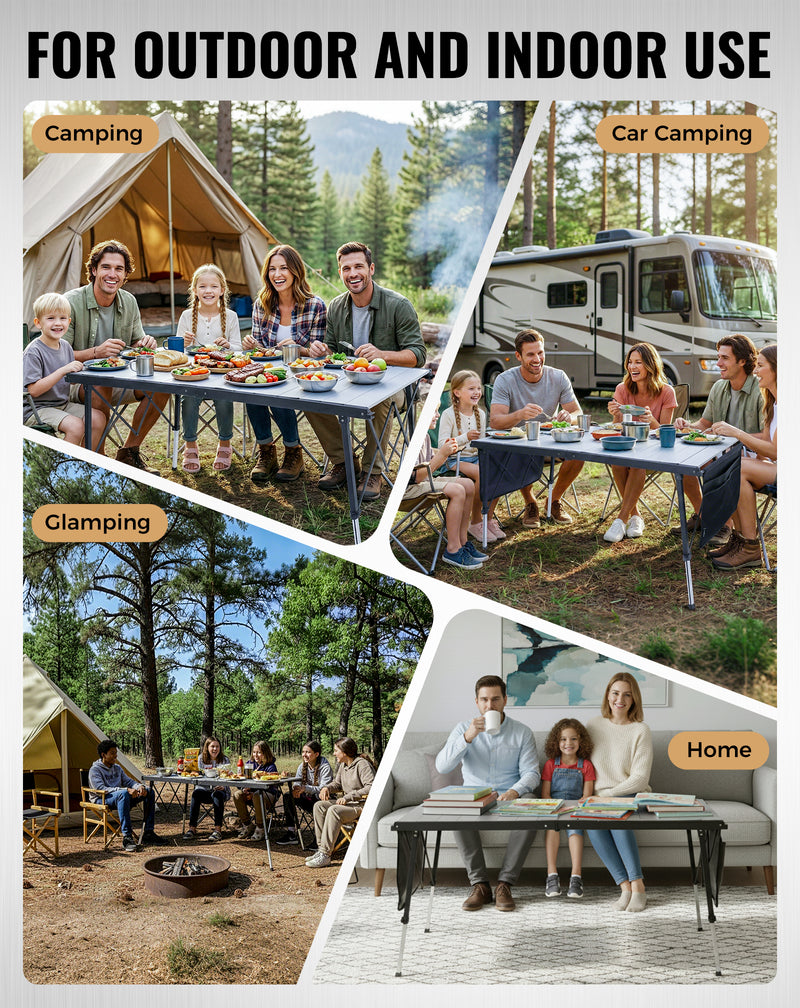 Load image into Gallery viewer, KingCamp GRANITE C14070 Folding Camping Table | Heavy Duty 55-Inch Long Table for 6-8 People, Adjustable Height (19"-28") & Side Pockets, Holds 265 lbs