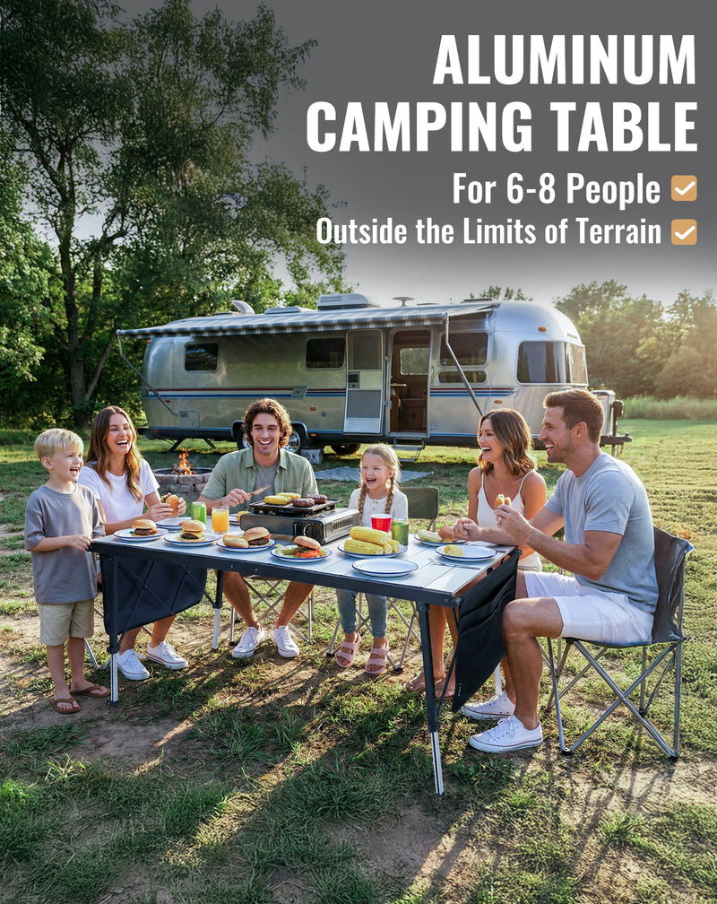 Load image into Gallery viewer, KingCamp GRANITE C14070 Folding Camping Table | 55-Inch Extra Long Roll-Top Table for 6-8 People, Heavy Duty Adjustable Height & Side Pockets