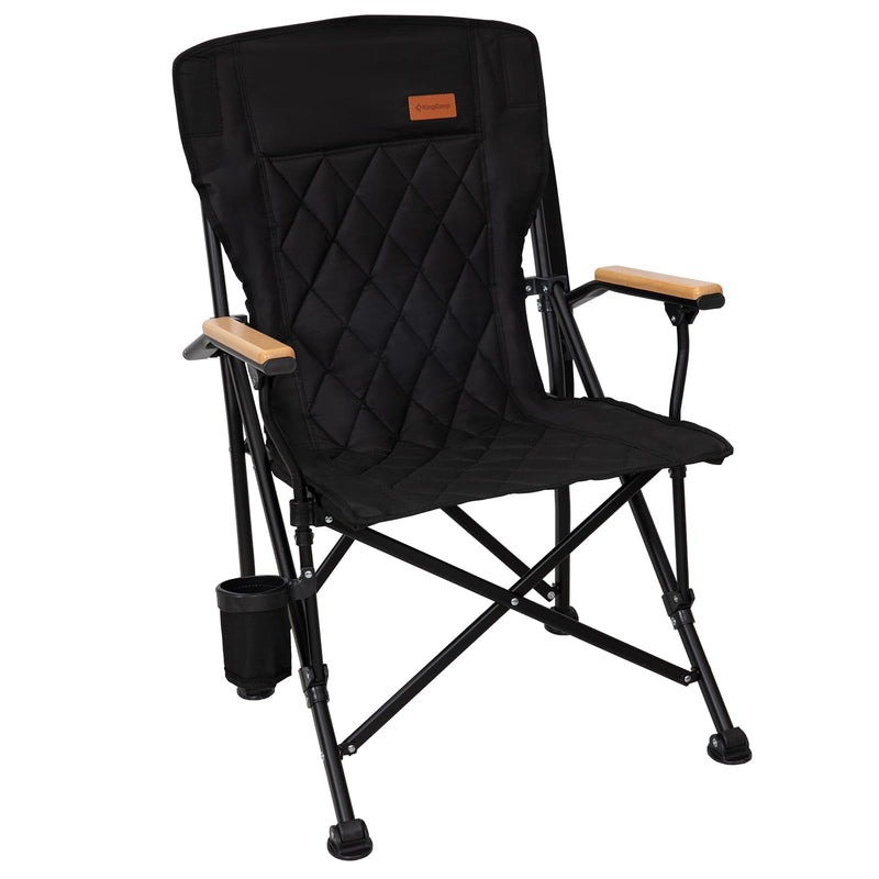 Load image into Gallery viewer, KingCamp GUAVA C00 Padded Folding Camping Chair, High Back Outdoor Armchair with Beech Wood Armrests, Cup Holder, Adjustable Feet & Carry Bag, 300 lbs Capacity