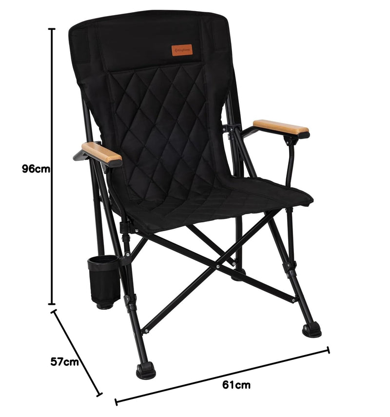 Load image into Gallery viewer, KingCamp GUAVA C00 Padded Folding Camping Chair, High Back Outdoor Armchair with Beech Wood Armrests, Cup Holder, Adjustable Feet & Carry Bag, 300 lbs Capacity