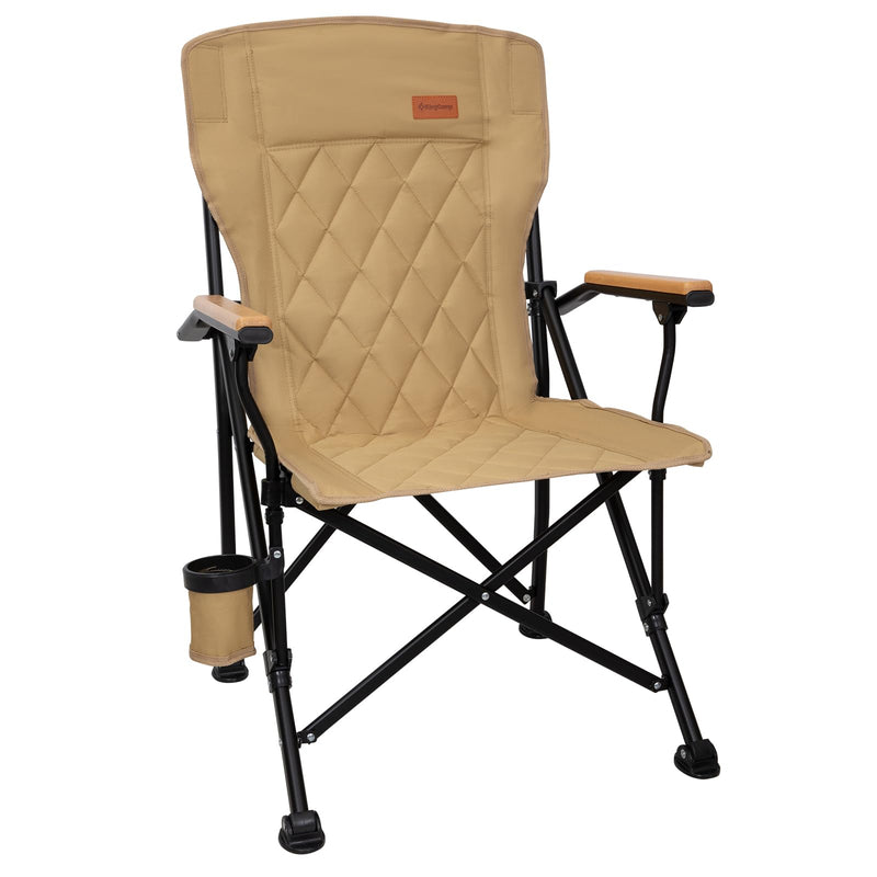 Load image into Gallery viewer, KingCamp GUAVA C00 Padded Folding Camping Chair, High Back Outdoor Armchair with Beech Wood Armrests, Cup Holder, Adjustable Feet & Carry Bag, 300 lbs Capacity
