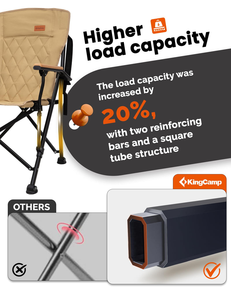 Load image into Gallery viewer, KingCamp GUAVA C00 Padded Folding Camping Chair, High Back Outdoor Armchair with Beech Wood Armrests, Cup Holder, Adjustable Feet & Carry Bag, 300 lbs Capacity