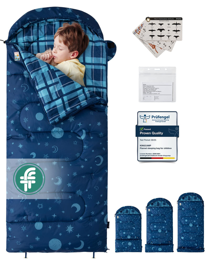 Load image into Gallery viewer, KingCamp Galaxy Zoo C 300 Kids Sleeping Bag – Adjustable Length (61-145cm), Cotton Flannel Lined, 3-Season Warmth for Camping