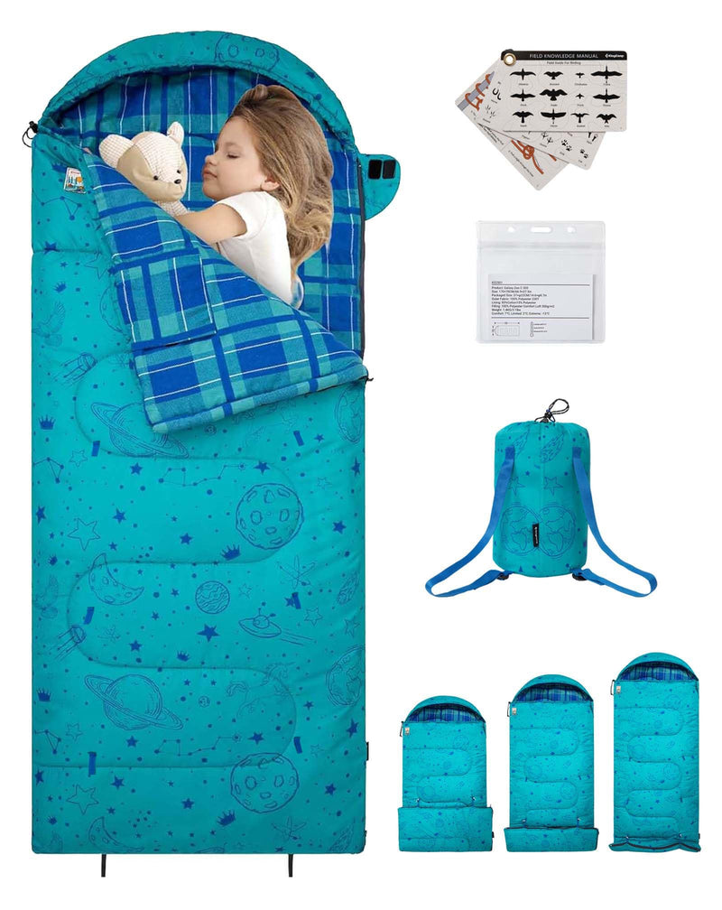 Load image into Gallery viewer, KingCamp Galaxy Zoo Kids Sleeping Bag - Adjustable Length 3-in-1 Hooded Sleeping Bag for Camping, Ages 3-10 (up to 4'7" Tall)