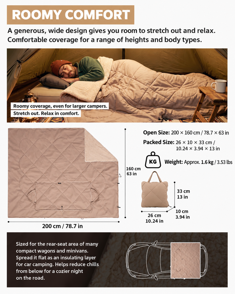 Load image into Gallery viewer, KingCamp HAZE 50 4-in-1 Camping Blanket, Sherpa Fleece Wearable Blanket, Zip-Up Sleeping Bag & Travel Pillow KHAKI