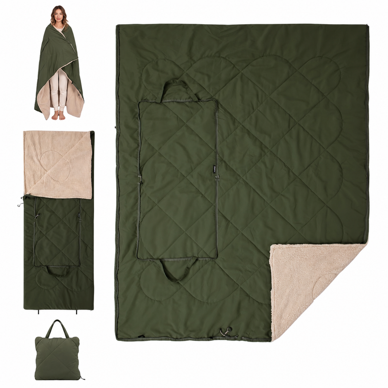 Load image into Gallery viewer, KingCamp HAZE 50 4-in-1 Camping Blanket, Sherpa Fleece Wearable Blanket, Zip-Up Sleeping Bag & Travel Pillow