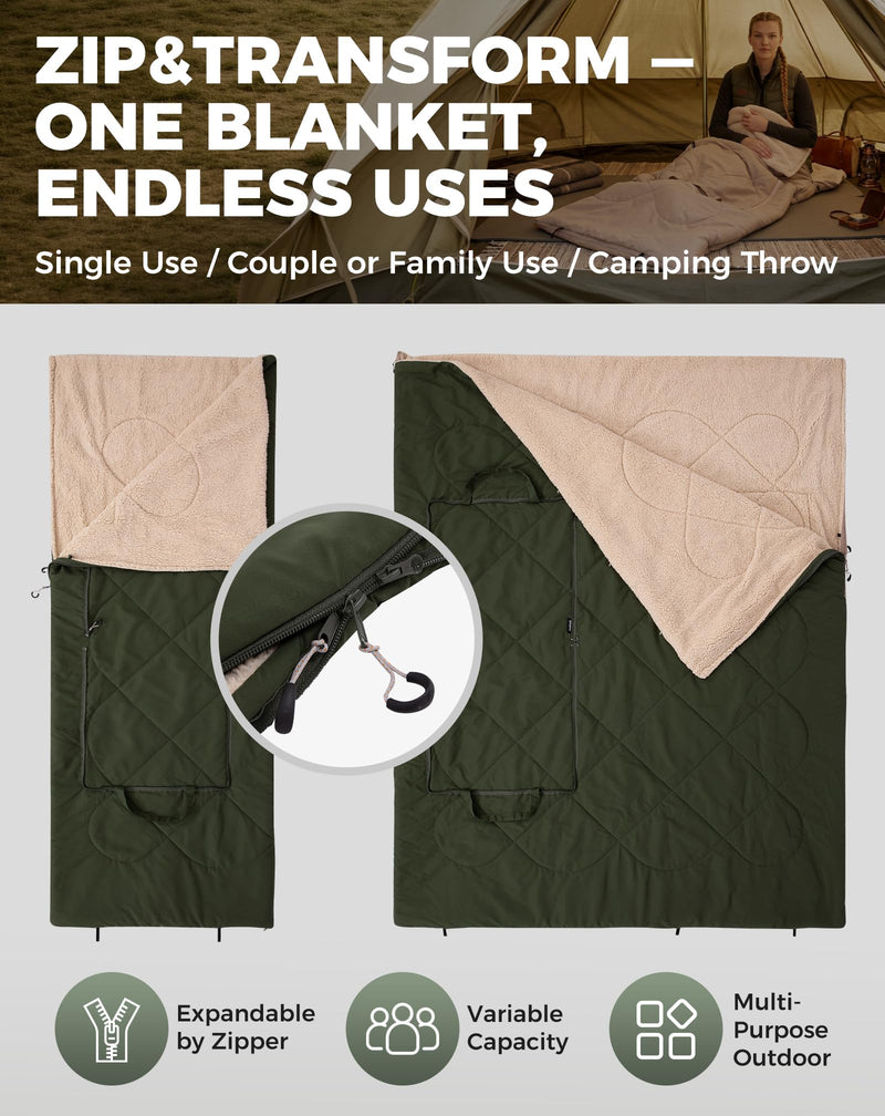Load image into Gallery viewer, KingCamp HAZE 50 4-in-1 Camping Blanket, Sherpa Fleece Wearable Blanket, Zip-Up Sleeping Bag & Travel Pillow