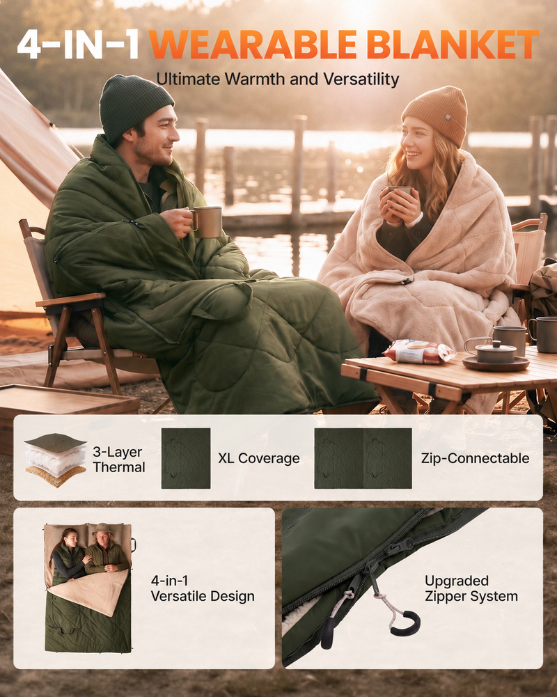 Load image into Gallery viewer, KingCamp HAZE 50 4-in-1 Camping Blanket, Sherpa Fleece Wearable Blanket, Zip-Up Sleeping Bag & Travel Pillow