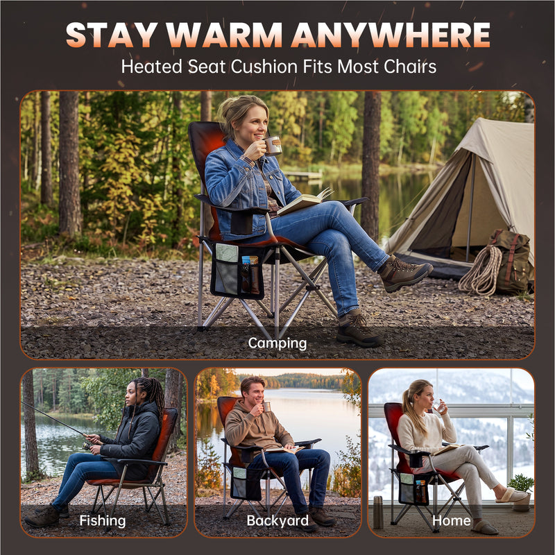 Load image into Gallery viewer, KingCamp Heated Seat Cushion for Camping Chair, Dual-Zone Heated Chair Pad with 3 Heat Settings, Full Back & Seat Coverage for Winter Camping & Ice Fishing