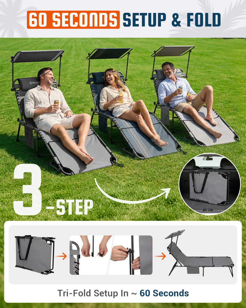 Load image into Gallery viewer, KingCamp Heavy Duty Folding Tanning Chair with Face Hole & Canopy Shade | 400lb Capacity