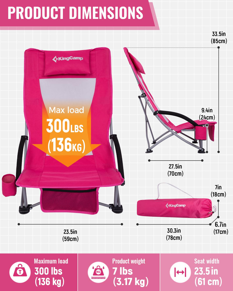 Load image into Gallery viewer, KingCamp High Mesh Back Beach Chairs RoseRed