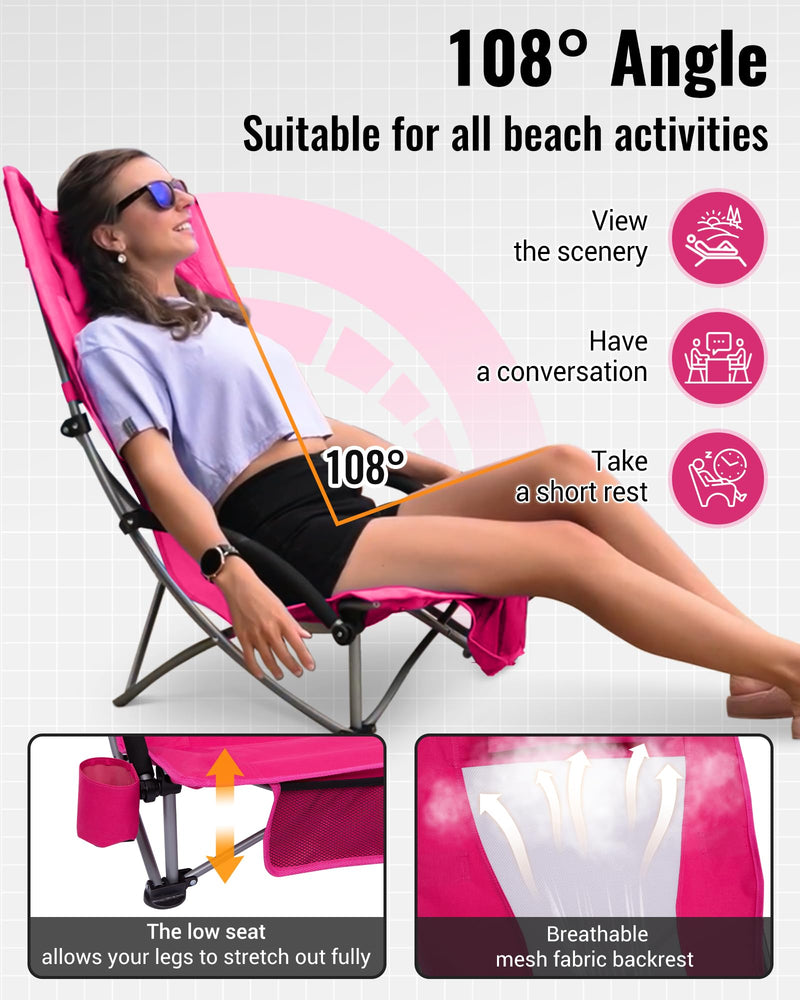 Load image into Gallery viewer, KingCamp High Mesh Back Beach Chairs RoseRed
