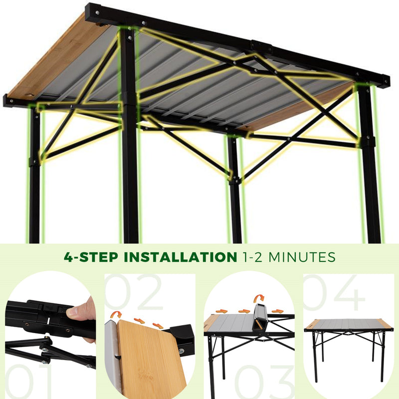 Load image into Gallery viewer, KingCamp BamAura Folding Roll-Top Aluminum Table with Bamboo Extensions