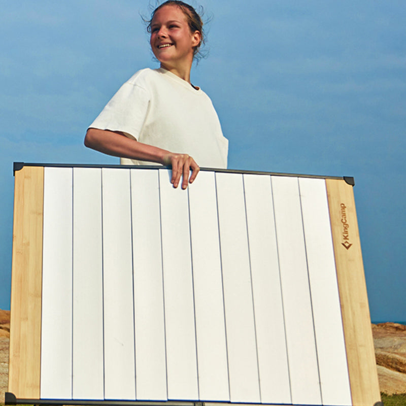 Load image into Gallery viewer, KingCamp BamAura Folding Roll-Top Aluminum Table with Bamboo Extensions