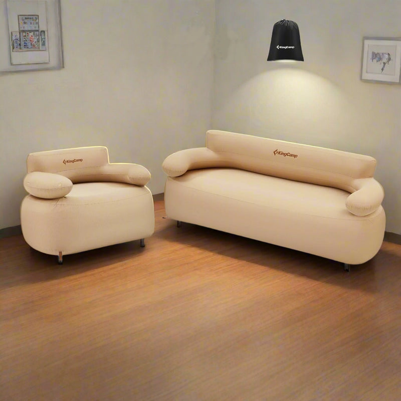 Load image into Gallery viewer, KingCamp Inflatable Sofa Duo Bundle – Double & Single Set with Foot Pumps | Portable Indoor/Outdoor Lounging for Camping, Beach & Backyard
