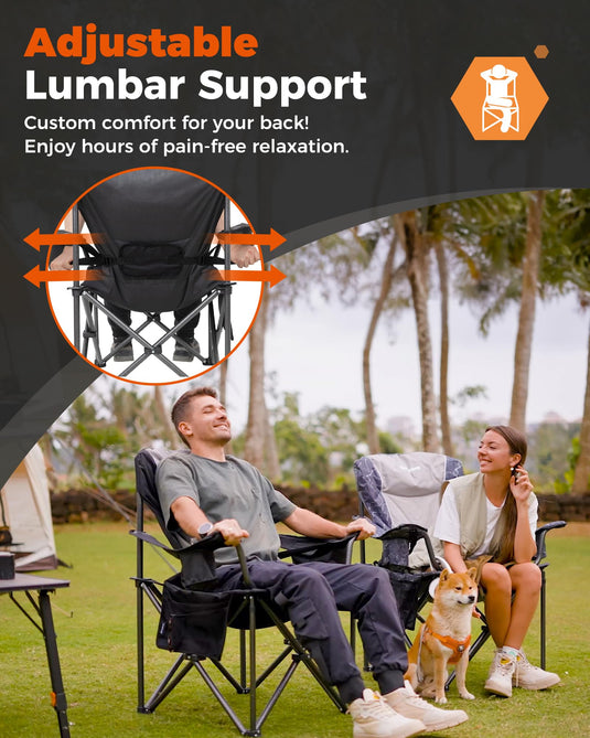 KingCamp Outdoor Comfort Bundle: Bamboo Folding Table & Oversized Camping Chair with Lumbar Support