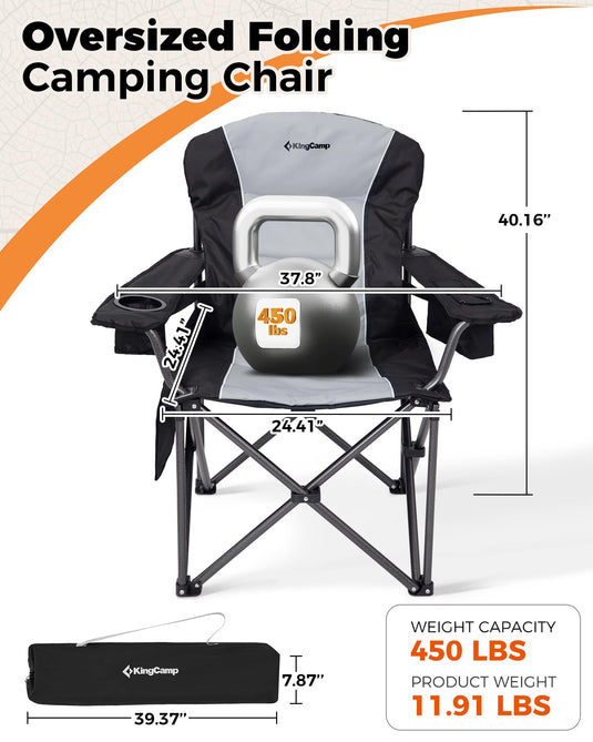 KingCamp Outdoor Comfort Bundle: Bamboo Folding Table & Oversized Camping Chair with Lumbar Support