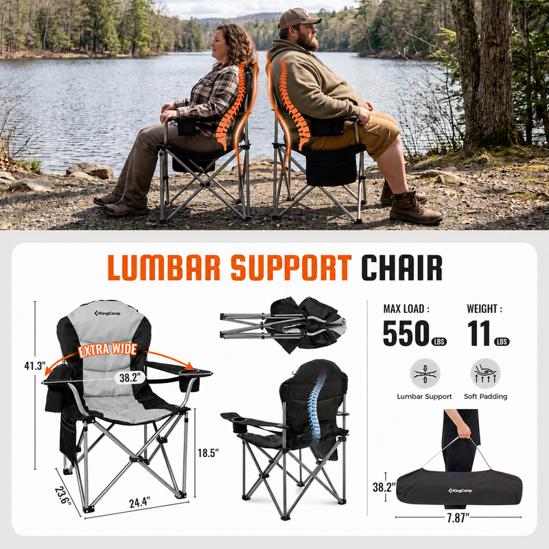 Load image into Gallery viewer, KingCamp JUNIPER C10 PLUS Heavy Duty Folding Camping Chair | 550lb Capacity Oversized Camp Chair with Lumbar Support