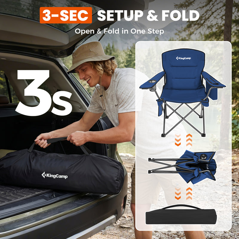 Load image into Gallery viewer, KingCamp JUNIPER PLUS Padded Outdoor Folding Armchair | Quilted Camp Chair with Built-in Cooler Pouch, Cup Holder & Side Pocket, 440lb Capacity, Ergonomic High-Back for Camping, Tailgating & Lawn Blue