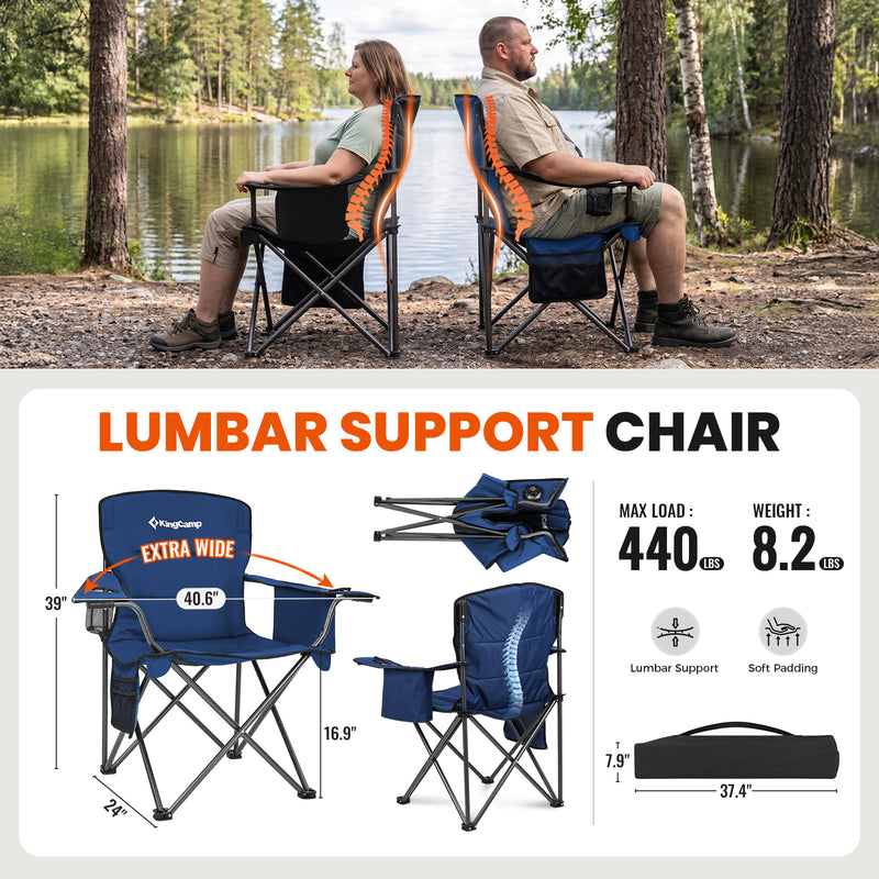 Load image into Gallery viewer, KingCamp JUNIPER PLUS Padded Outdoor Folding Armchair | Quilted Camp Chair with Built-in Cooler Pouch, Cup Holder & Side Pocket, 440lb Capacity, Ergonomic High-Back for Camping, Tailgating & Lawn Blue