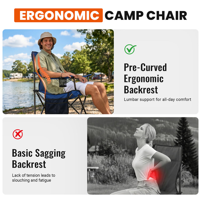Load image into Gallery viewer, KingCamp JUNIPER PLUS Padded Outdoor Folding Armchair | Quilted Camp Chair with Built-in Cooler Pouch, Cup Holder & Side Pocket, 440lb Capacity, Ergonomic High-Back for Camping, Tailgating & Lawn Blue