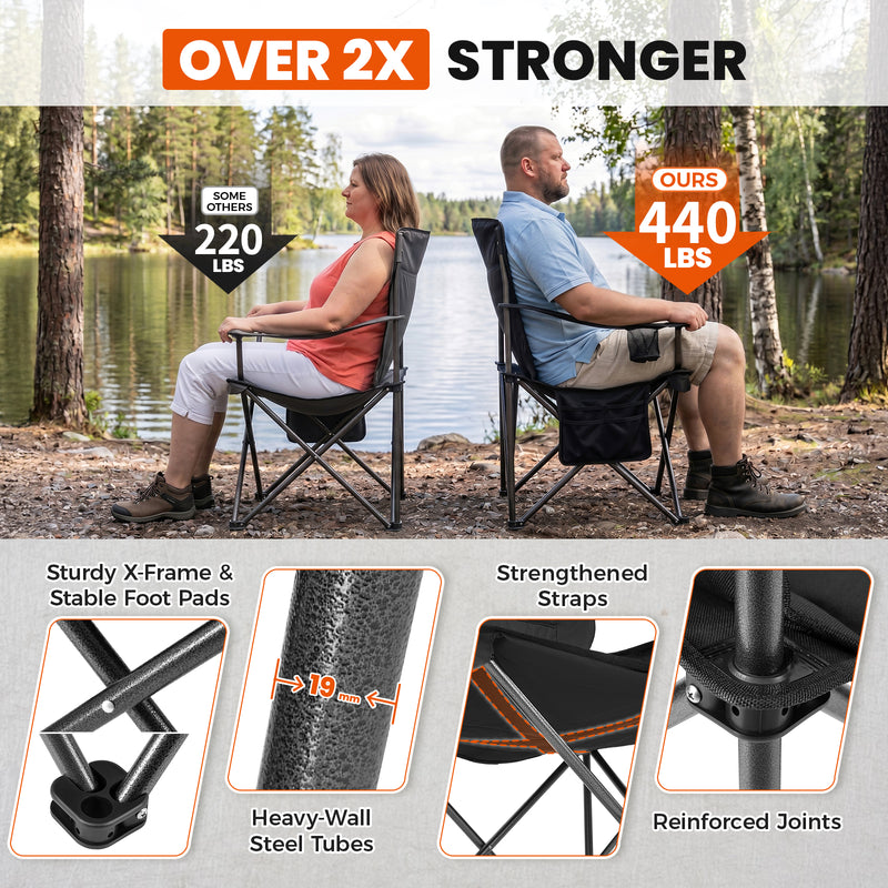 Load image into Gallery viewer, KingCamp JUNIPER PLUS Padded Outdoor Folding Armchair | Quilted Camp Chair with Built-in Cooler Pouch, Cup Holder & Side Pocket, 440lb Capacity, Ergonomic High-Back for Camping, Tailgating & Lawn
