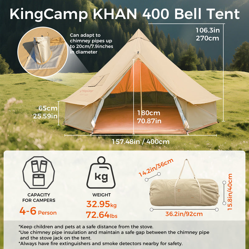 Cargue la imagen en el visor de la galería, KingCamp KHAN 400 Canvas Bell Tents