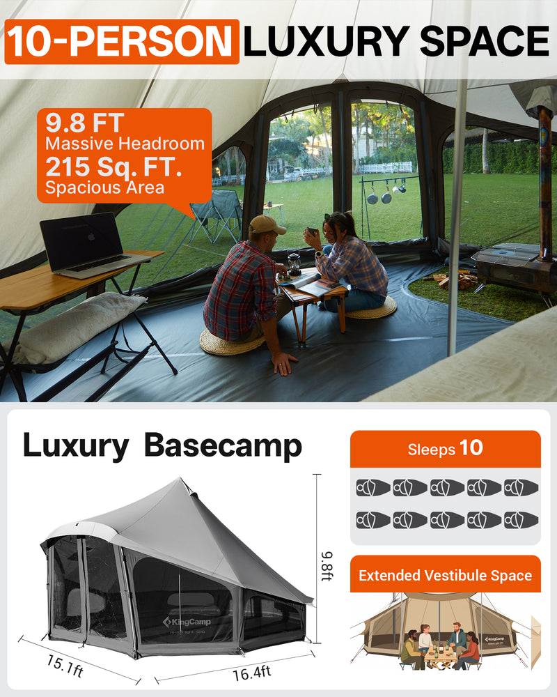 Load image into Gallery viewer, KingCamp KHAN LIGHT Hot Tent with Stove Jack, Canvas Bell Tent for Winter Camping 8-10 Persson