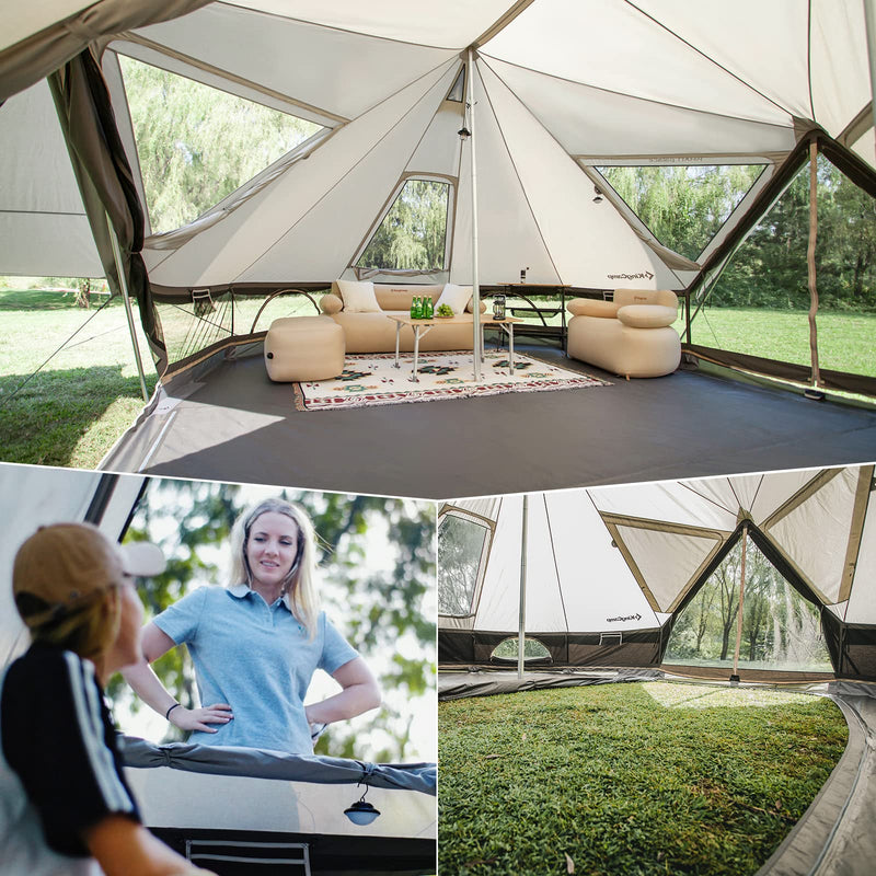 Load image into Gallery viewer, KingCamp KHAN Palace 22FT (6.7M) Canvas Glamping Tent – 10-12 Person 4-Season Luxury Family Tent with Stove Jack, Double-Layer Roll-Up Walls & Heavy Duty 52mm Aluminum Frame for Winter Hot Tent Camping