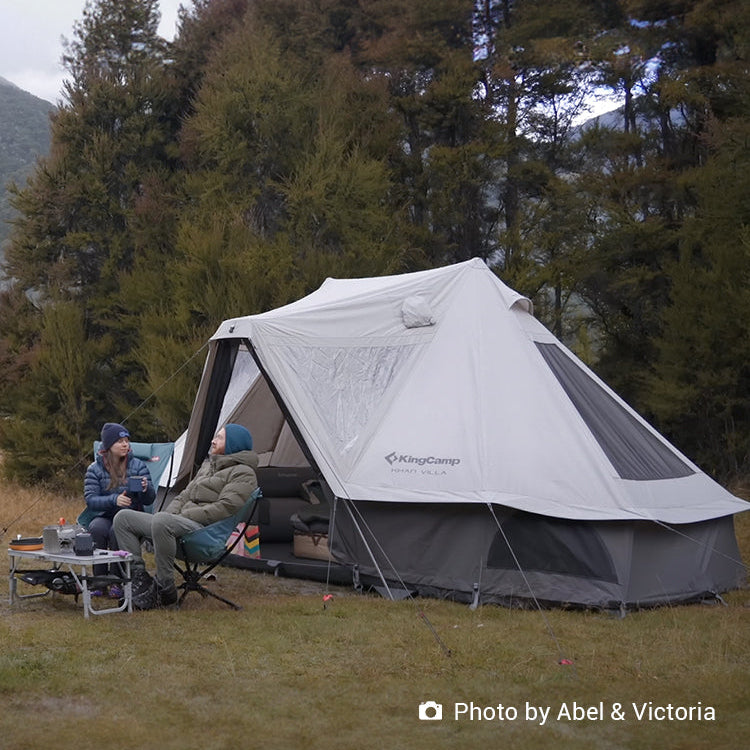 Load image into Gallery viewer, KingCamp KHAN VILLA 4.6M (15FT) TC Canvas Glamping Tent – 4-6 Person 4-Season Luxury Cabin Tent with Stove Jack, 2 Bedrooms & 1 Living Room Layout, Heavy Duty 30mm Aluminum Frame for Winter Hot Tent Camping