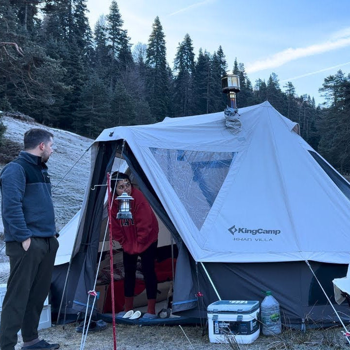 Load image into Gallery viewer, KingCamp KHAN VILLA 4.6M (15FT) TC Canvas Glamping Tent – 4-6 Person 4-Season Luxury Cabin Tent with Stove Jack, 2 Bedrooms & 1 Living Room Layout, Heavy Duty 30mm Aluminum Frame for Winter Hot Tent Camping