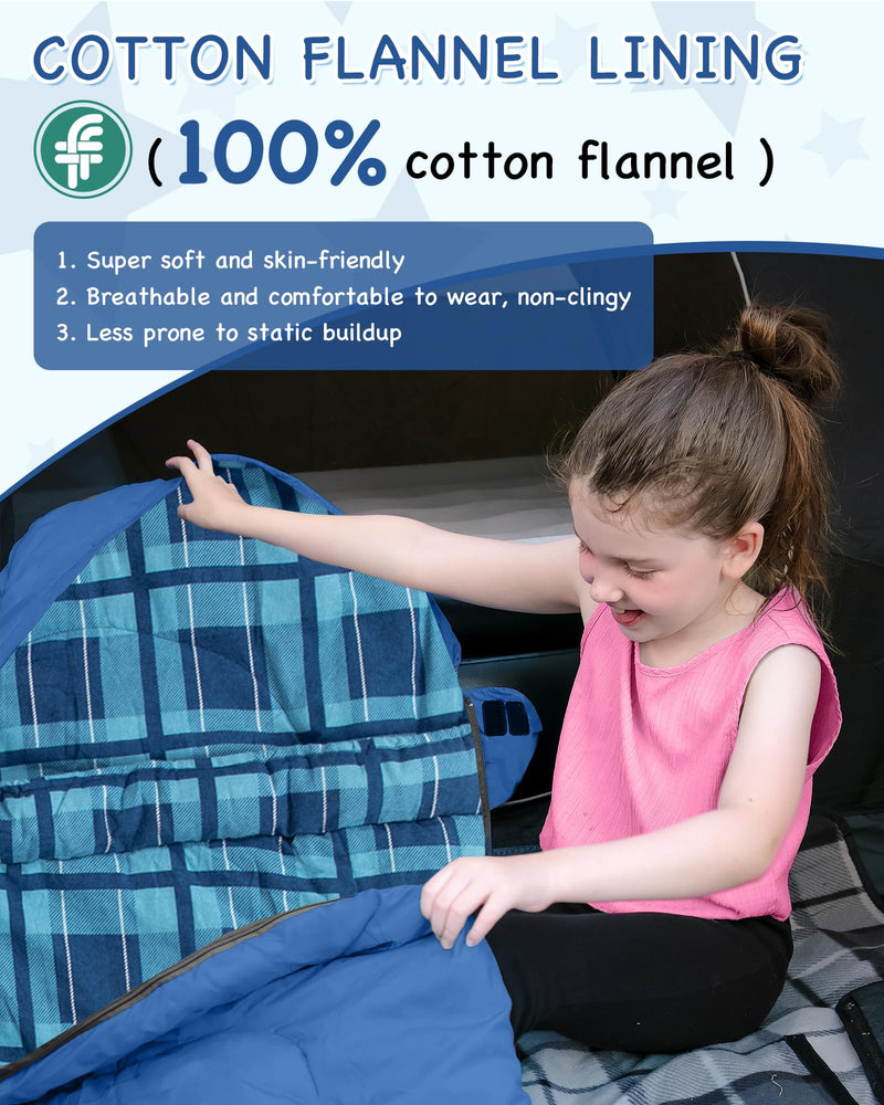 Load image into Gallery viewer, KingCamp Kids Mummy Sleeping Bag - 100% Cotton Flannel Lining