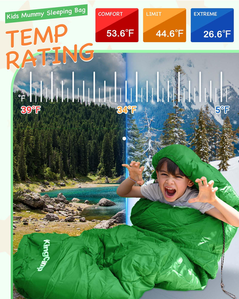 Load image into Gallery viewer, KingCamp Kids Mummy Sleeping Bag - Temperature Rating: 12°C / 7°C / -3°C (54°F / 45°F / 26°F)